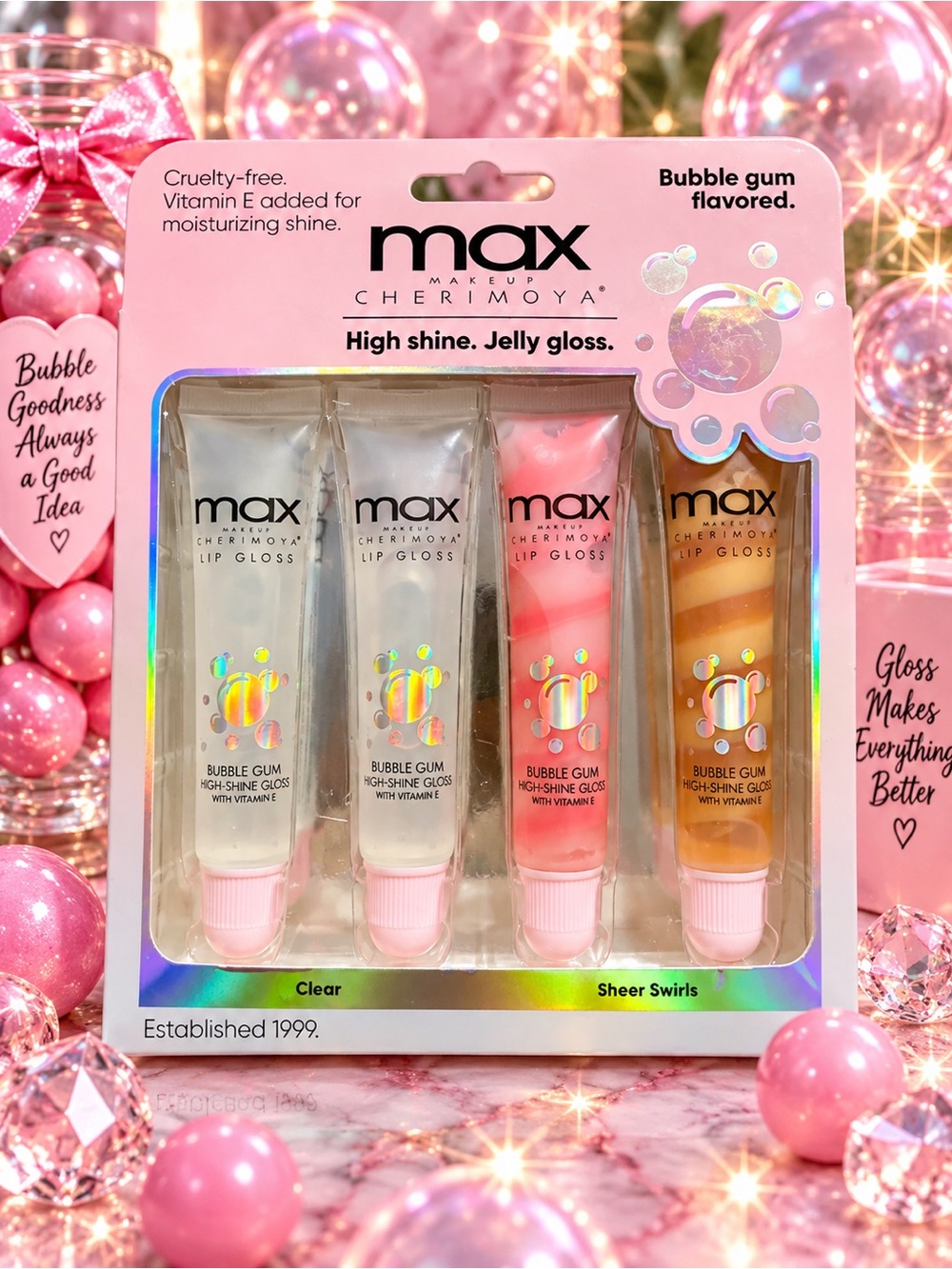 Max Make Up Cherimoya High Shine. Jelly Bubblegum Flavored Lip glossMax